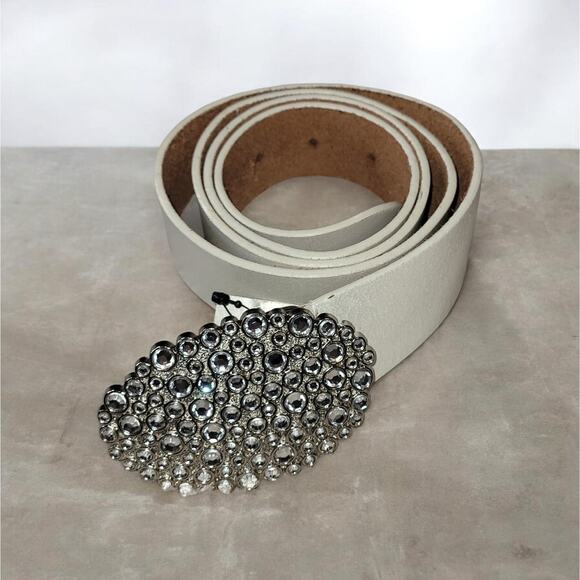 NWT Chico\'s Shannon Shine Ivory Belt 3 Rhinestone Bling Buckle Western Glam main image 12